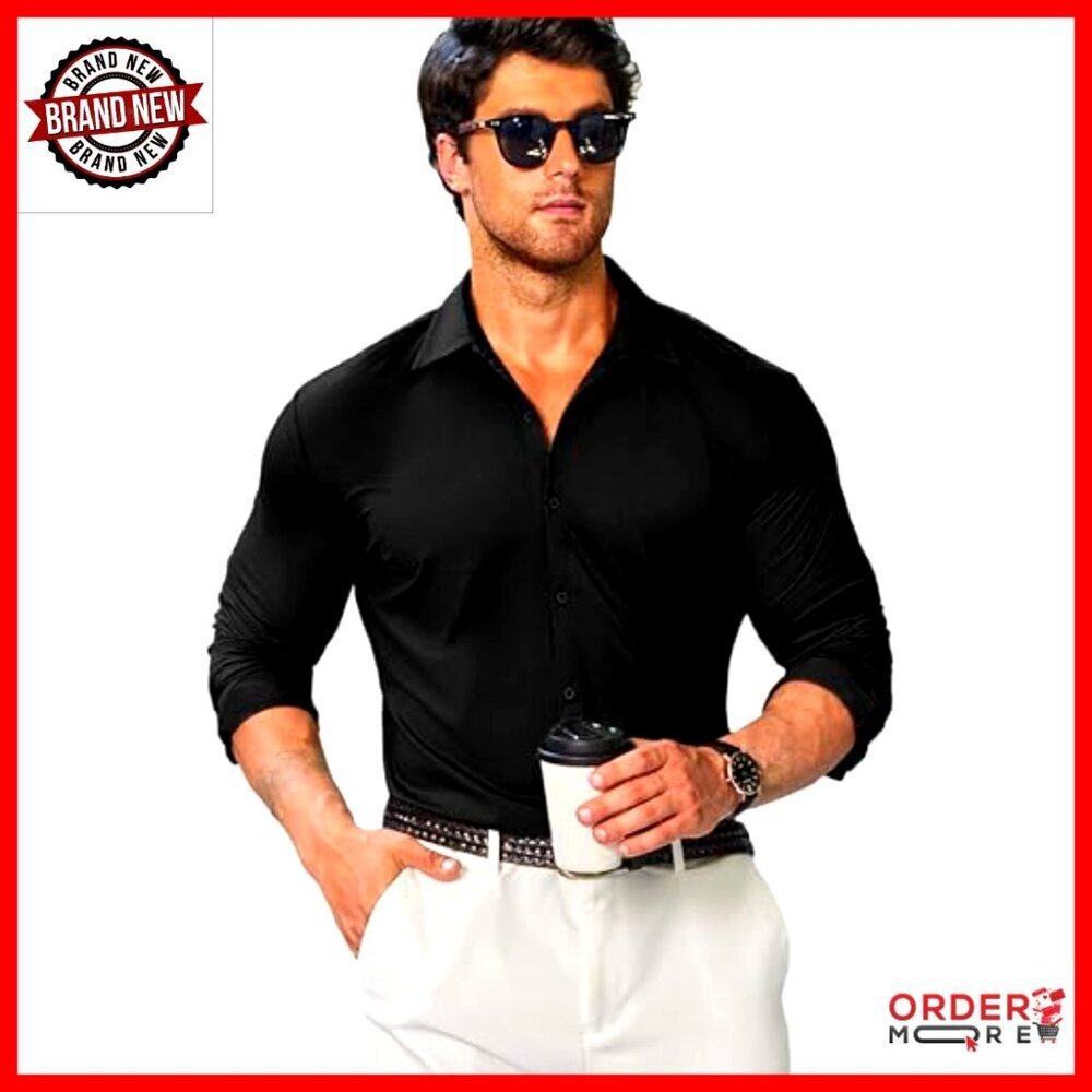 Men's Stretch Dress Shirt Wrinkle Free Long Sleeve Button Down Business Casual - Picture 2 of 7
